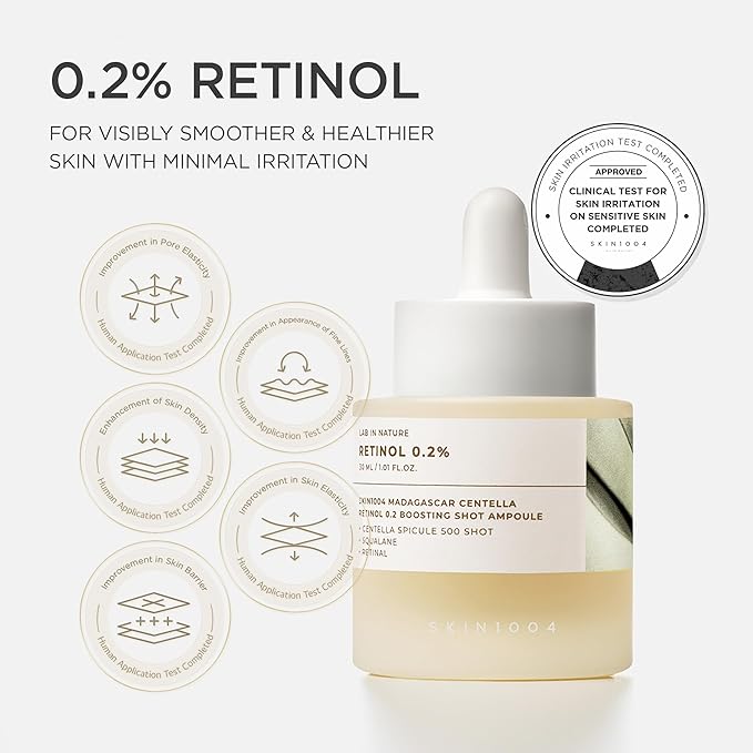 SKIN1004 Retinol 0.2% Boosting Shot Ampoule, Face Serum for Skin Elasticity, Facial Spicule Serum with Retinol & Retinal, Centella Ampoule for Fine Lines & Wrinkles, Korean Skin Care, 1.01fl.oz / 30ml
