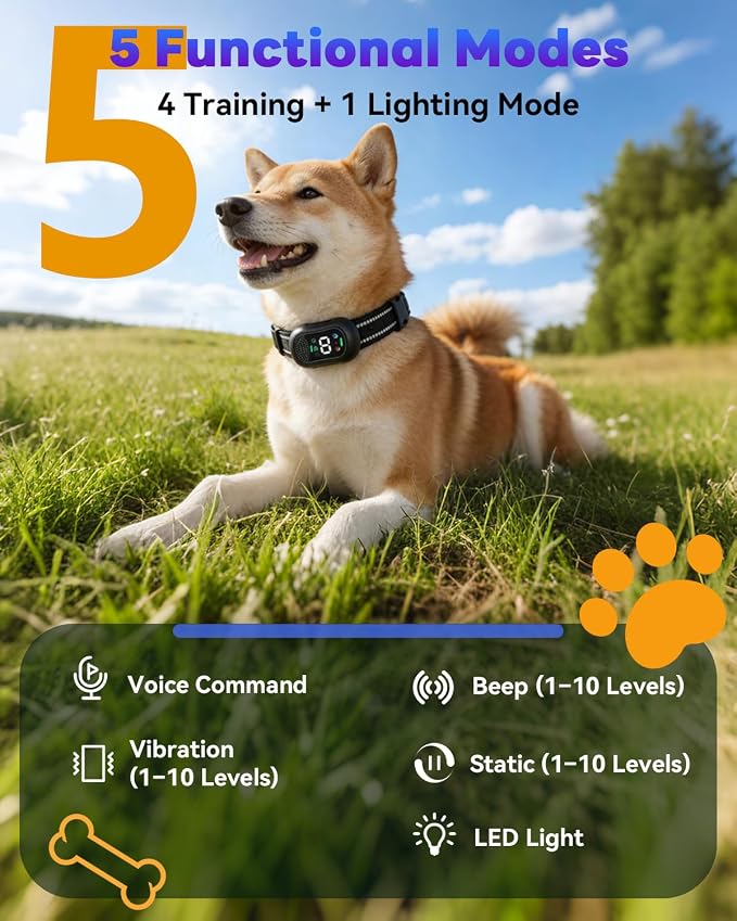 Smart Dog Training Collar with Remote – 4500FT Range Rechargeable E Collar with Voice Command, Beep, Vibration, Static & LED Light, Waterproof Shock Collar for Small Medium Large Dogs