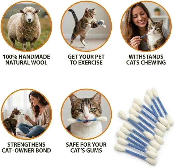 Glaciart One Swabs Cat Toys with Catnip - 6 Pk | Durable for Chew, Cute Cat Toys Interactive Kitty for Boredom, Exercise, & Play | Filled w/Organic Catnip for Anxiety & as Digestive Aid | Gift Idea