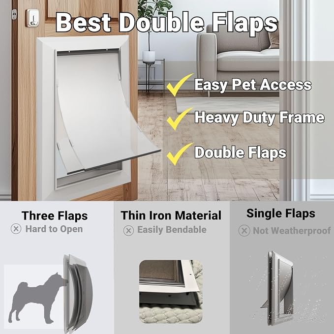 Large Heavy Duty Aluminum Dog Door, Double Flap for Extreme Weather