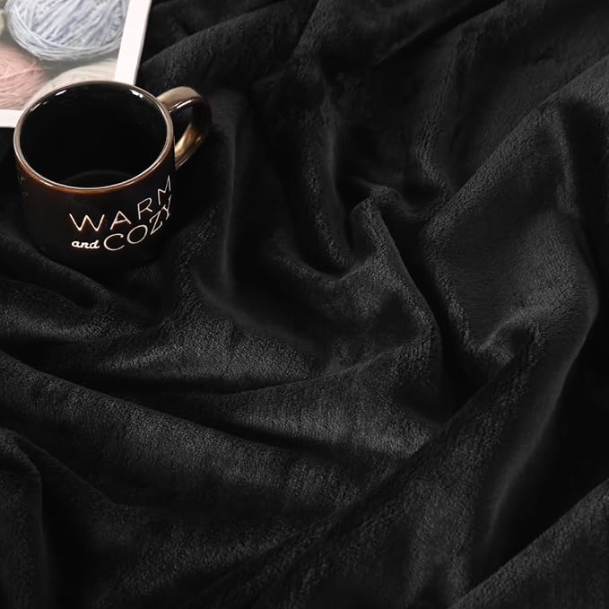 TASTHROW Black Throw Blanket 60x80 Inches | Soft Plush Cozy Fleece Flannel Throw Blanket, Lightweight Warm Throws for Bed, Couch, Bedroom and Living Room, All Seasons