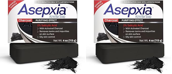 Asepxia Salicylic Acid & Activated Charcoal Bar Soap | Acne Treatment, Reduces Pimples & Blemishes, Deep Cleansing Facial Cleanser, Dries Out Acne, Prevents Breakouts, Face wash, 4 Oz, 2-Pack