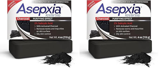 Asepxia Salicylic Acid & Activated Charcoal Bar Soap | Acne Treatment, Reduces Pimples & Blemishes, Deep Cleansing Facial Cleanser, Dries Out Acne, Prevents Breakouts, Face wash, 4 Oz, 2-Pack