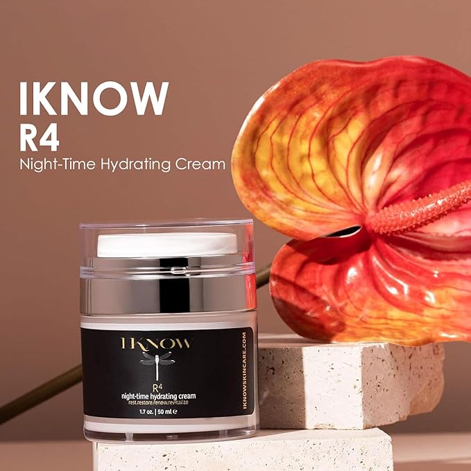 IKNOW R4 Night-Time Hydrating Cream, Hyaluronic Acid Restorative Night Cream, Revitalize with R4 Skincare, Moisturizer Face Cream, Hydrating Skincare for Renewing Night-Time Routine, (1.7oz)