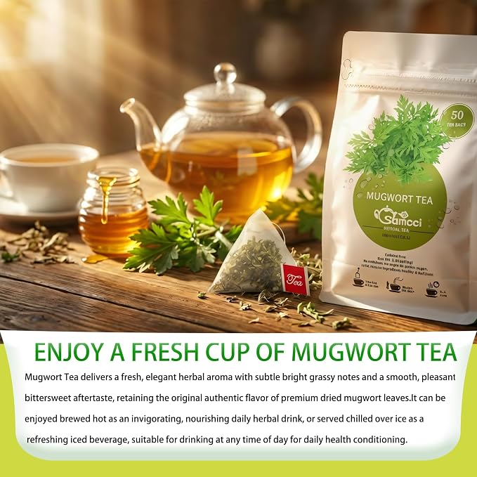 Samcci - Mugwort Tea Bag, 50 Teabags - 100% Natural Dried Mugwort leaves - No Sugar, No Caffeine, No Gluten, Vegan - Rich In Antioxidants