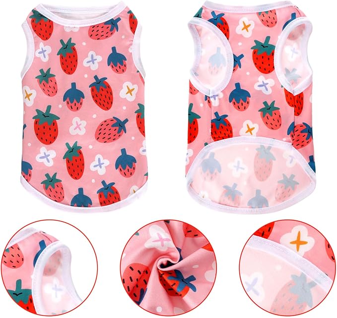 Pistha Dog Shirts Pet T-Shirt for Small Medium Dogs Cats(Strawberry2,S) | Cute Summer Dog Clothes Breathable Cool Soft Printed Puppy Shirt Sleeveless Vests for Pets Holiday
