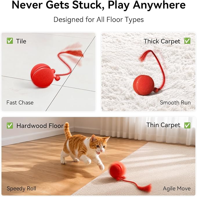 Cheerble Interactive Cat Toy Ball, Smart Automatic Electric Cat Toys for Indoor Cats with 3 Speeds, Chirping Moving Motion Activated Teaser Rolling Ball Toy for Cats/Small Dog to Keep Them Busy