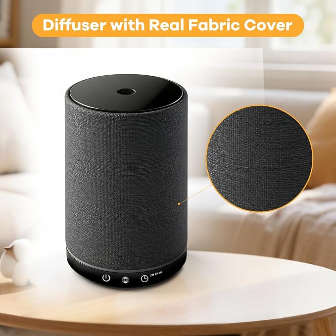 Essential Oil Diffuser with Fabric Cover 150ml Portable USB Plug-in Aroma Diffuser Aromatherapy Oil Diffuser with 7 Colors LED Scent Diffuser with Timer Mini Humidifier for Bedroom Home Office