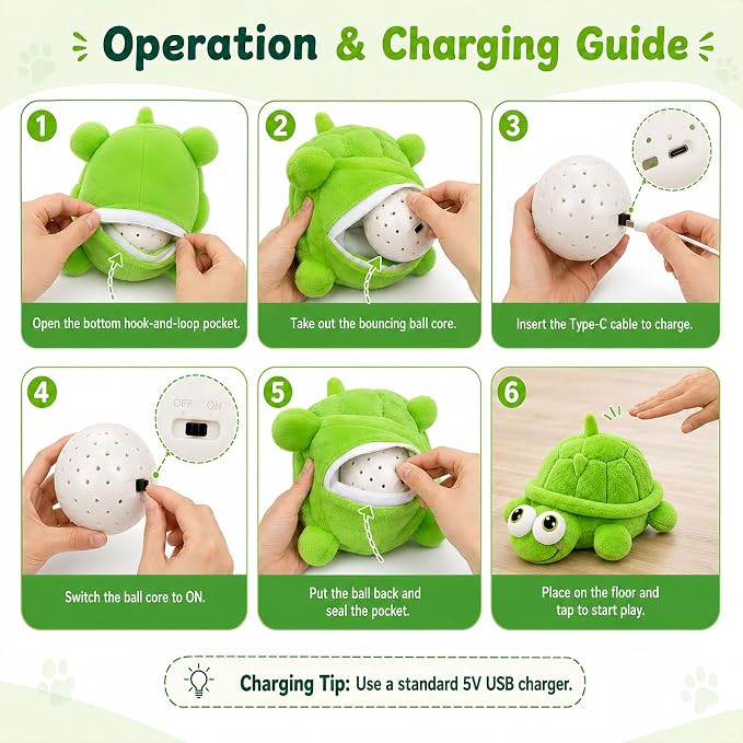 Interactive Dog Toys, Moving Turtle Dog Toy, Rechargeable Bouncing Ball Toy