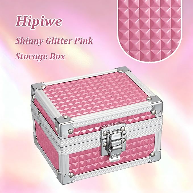 Hipiwe 2-Layer Decorative Jewelry Box Pink Hair Accessories Stotage Case | Metal Jewelry Trinket Organizer Box with Mirror and Drawer for Earrings Rings Necklace, 4.7" x 3.7" x 3.1"