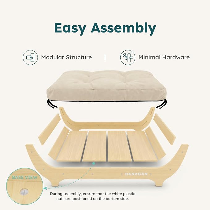 CANAGAN Elevated Wood Dog Bed Frame with Cushion, WoodPattern, Medium | Raised Dog Couch Bed with Washable Cover and Plush PP-Filled Cushion, Furniture-Style for Indoor Living