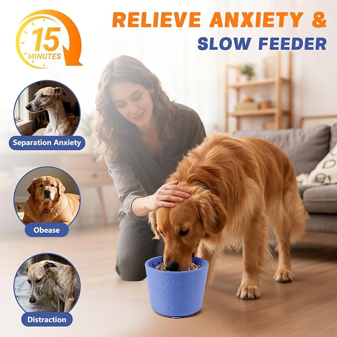 Dog Slow Feeder Lick Bowl, Silicone Dog Bowl with Strong Suction, Blue