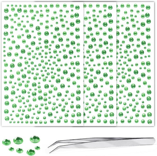 3Sheets Rhinestone Stickers for Crafts Clear Crystal Tweezers Decals Face Gems Pearls for Makeup Stick on Body 3/4/5/6MM Light Green Hair Nails Craft DIY Gems for Nails Makeup Decor 975PCS