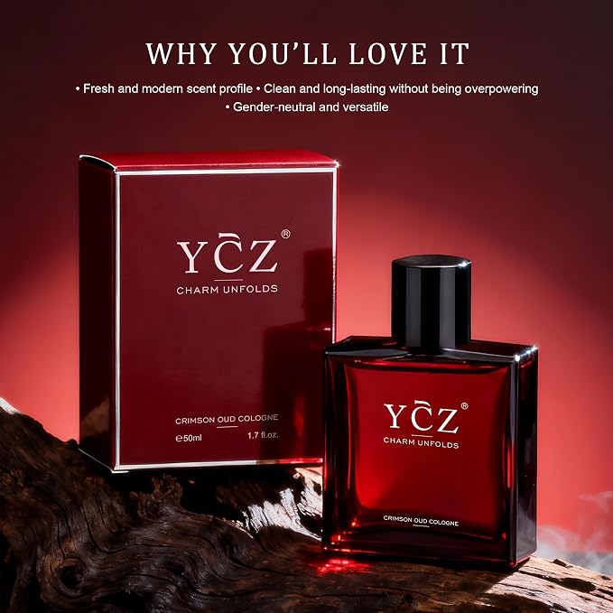 Ycz CRIMSON OUD Cologne for Men - Eau De Parfum - 1.7oz Long-Lasting Unique Oriental Woody Perfume with Rose, Raspberry, Papyrus & Amber, Ideal for Everyday Use and Special Occasions