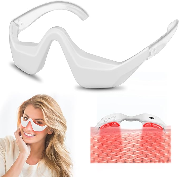Under Eye Red Light Therapy Device, 4 Modes Red Light Therapy Glasses, Red 650NM Red Light Eye Mask for The Treatment of Eye Bags,Dark Circles, Periorbital Wrinkles and Rhytides