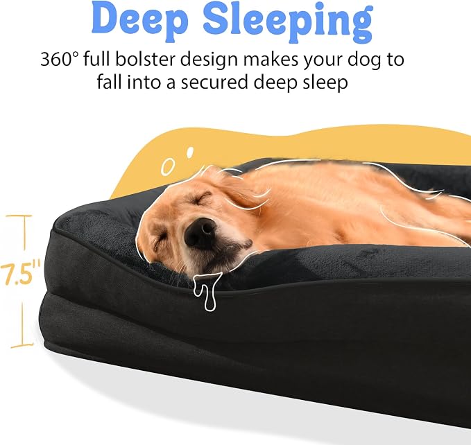 Waterproof Orthopedic XL Dog Bed for Large and Extra Large Dogs | Egg Crate Foam, 4-Sided Bolster Support, Waterproof Liner, Non-Slip Bottom, Machine Washable Cover, 42 x 30 Inch