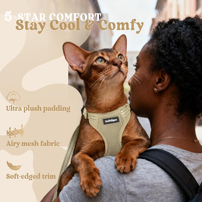 rabbitgoo Cat Harness and Leash Set, Easy-on with Neck Buckle, Cream Coffee