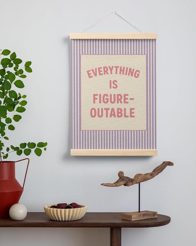 FGFK Everything Is Figureoutable Positive Affirmations Wall Art Poster Hanger Frame, Preppy Pink and Purple Inspirational Canvas Prints Framed Wall Decor for Office Classroom Home Bedroom, 12x16 Inch