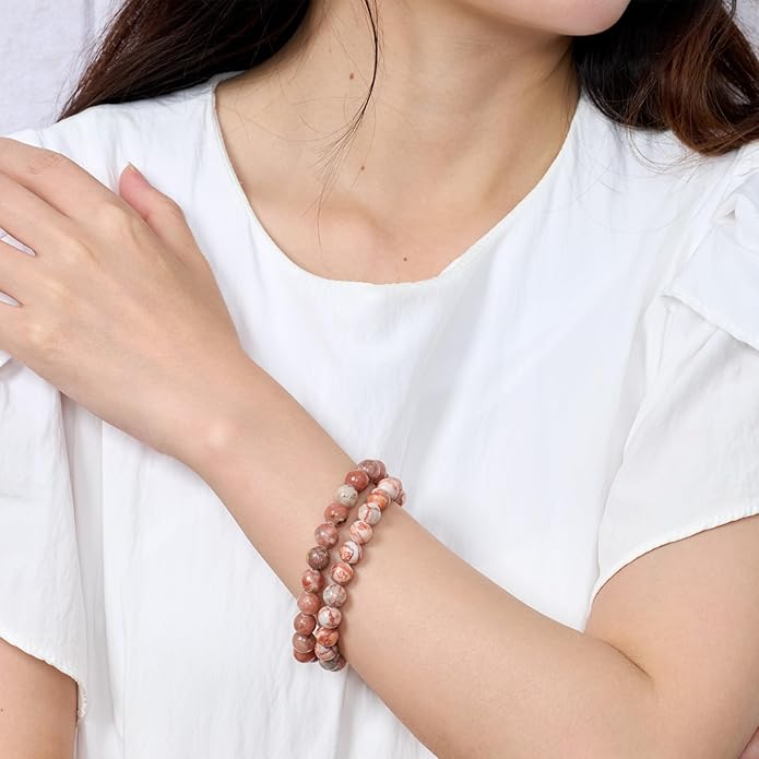 Bivei Natural Gemstone Semi Precious Healing Crystals Handmade Stretchy Round Beads Bracelet,Stocking Stuffers for Women Enhance Positive Energy