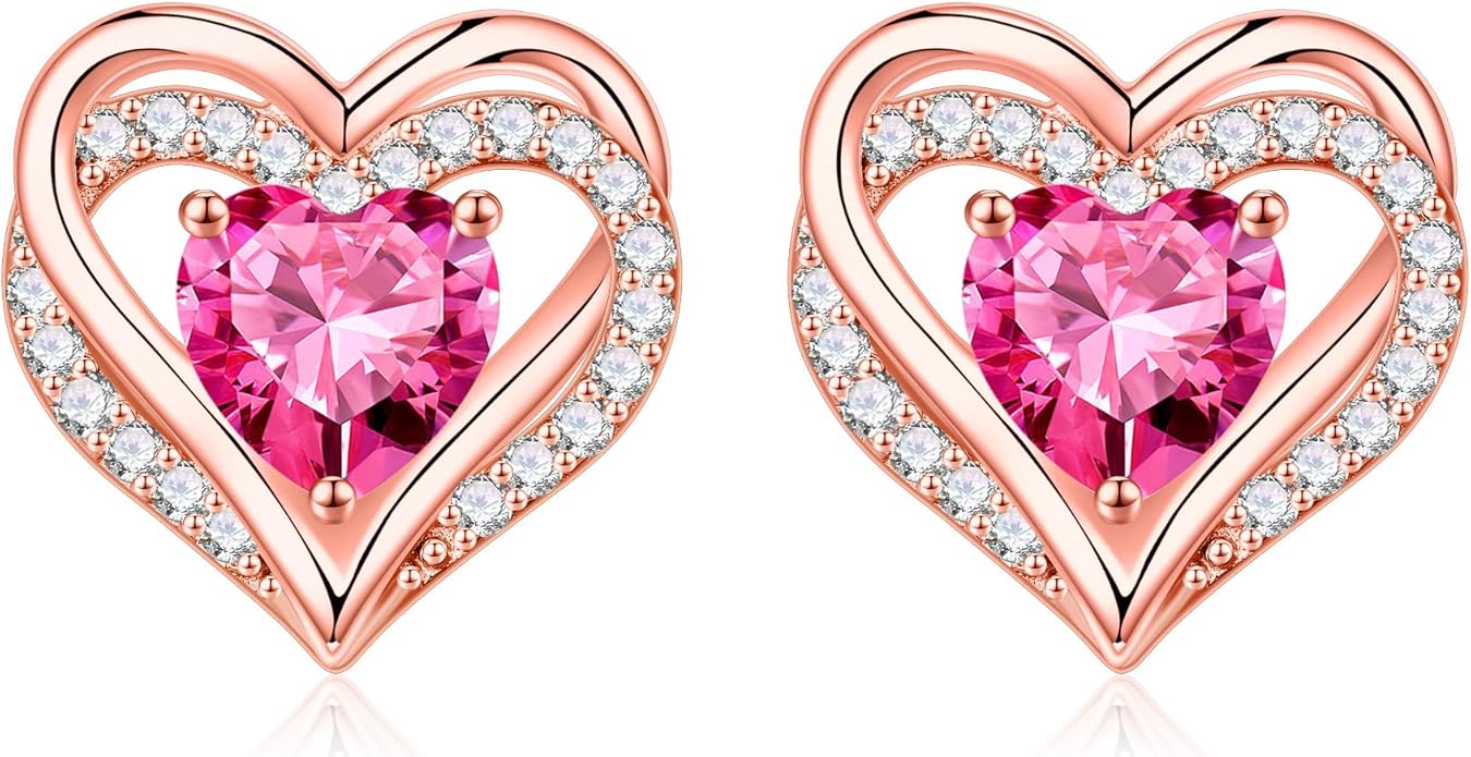 Iefil Christmas Earrings for Women, 925 Sterling Silver Birthstone Stud Earrings Birthday Gifts for Women
