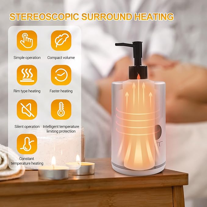 Oil Warmer for Massage, Mezsocly massage oil warmer for scented oil, Oil Warmer, Body Oils Heater for Spa, Salon and Barber Shops, 2 Oil Bottle Dispensers, Constant Temperature, GUASHA stone green