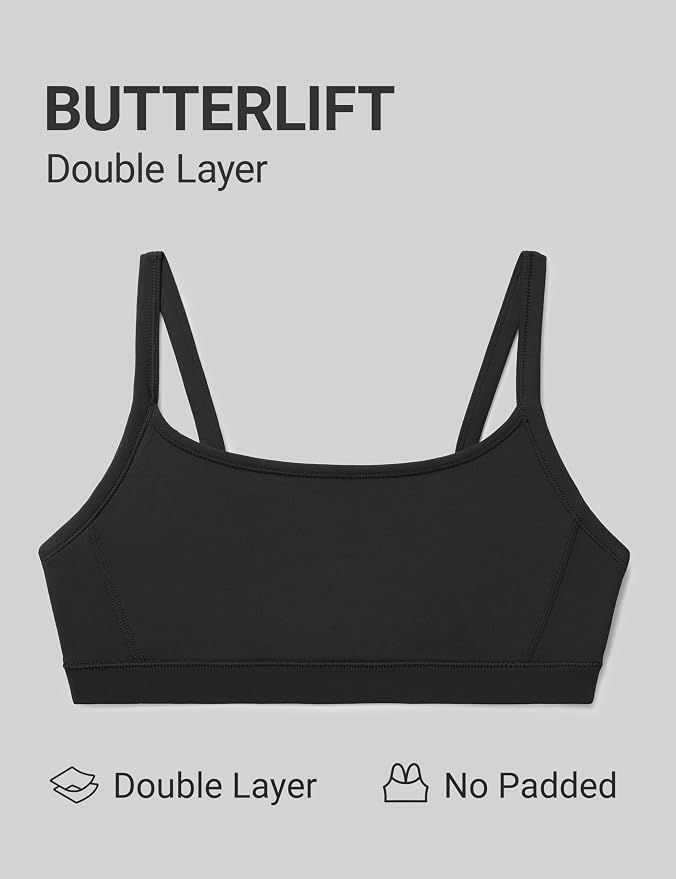 CRZ YOGA Butterlift Double Lined Scoop Neck Sports Bras for Women - Spaghetti Straps U Back Yoga Top Non Padded