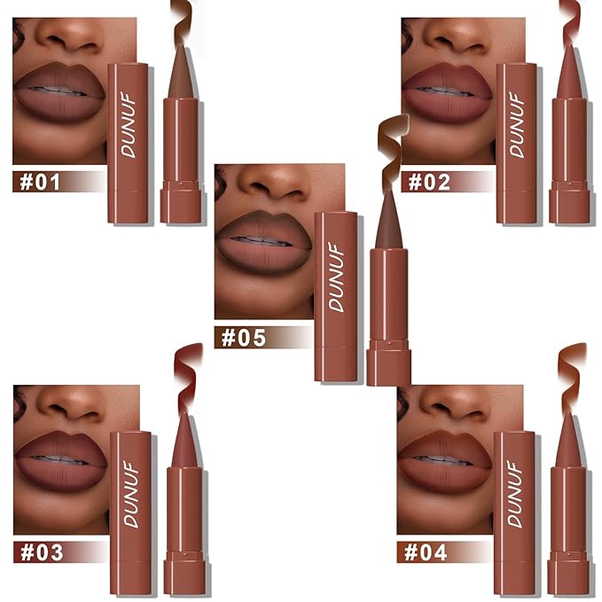 Dulele 5PCS Crayon Matte Lip Liner Set, Gradient Smooth Lip Liner and Lipstick, Natural Longwear Lip Liner Pencil, Non Stick Lip Stain Lip Makeup Pencil