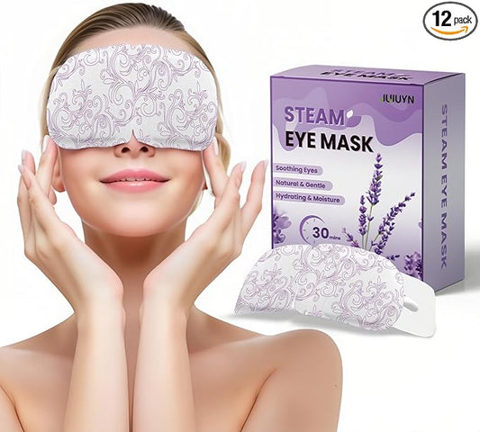 12-Pack Disposable Steam Eye Mask for Dry Eyes & Digital Eye Strain | Self-Heating Screen Time Relief Mask with 30min Moist Heat (104-113℉) | Sleep Mask for Travel, Office Gifts (Purple&Unscented)