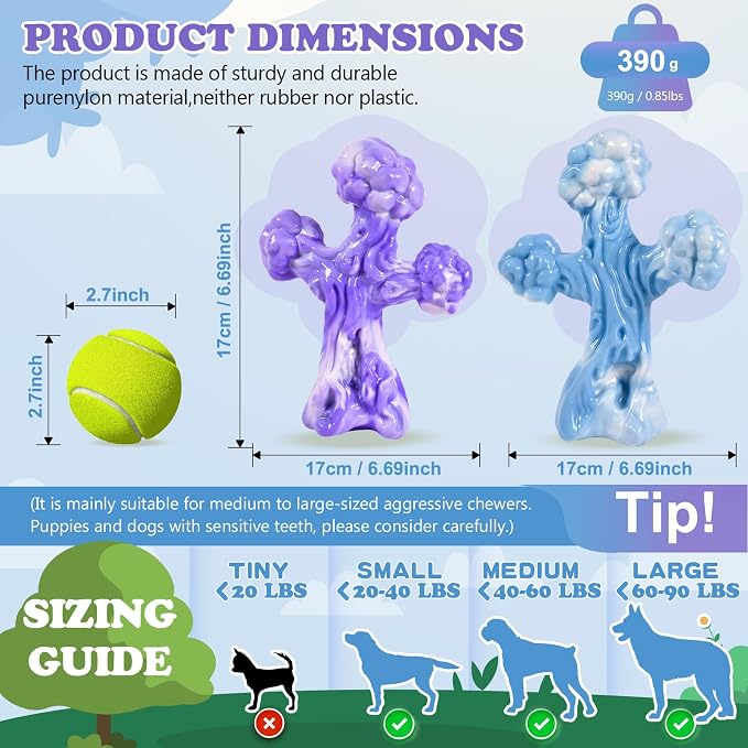 2Pack TreeBone Indestructible Dog Chew Toys for Aggressive Chewers