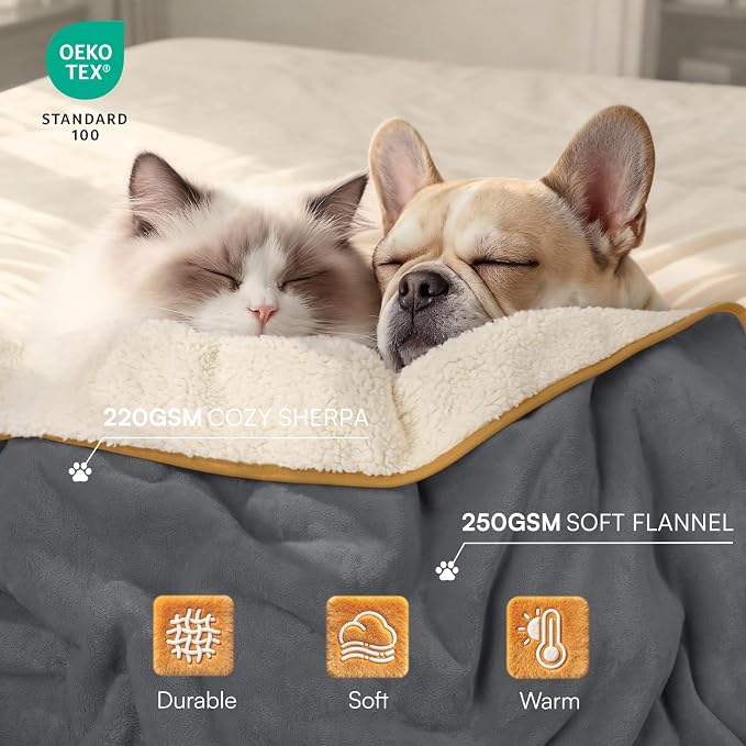 Luciphia Waterproof Blanket for Large Dog, Reversible Sherpa Couch Cover | waterproof pet blanket sherpa fleece reversible couch cover bed protector car from spills scratches, Grey+Beige 85" x 57"