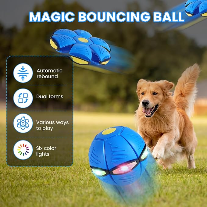 Magic Bouncing Ball 6-Light Transformable Pop up Ball, Interactive Bouncy Toy for Kids Dogs Pets