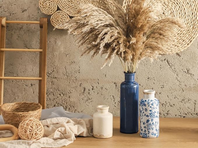 ooit Ceramic Vintage Vases Set of 3, Blue and White Flower Decorative Vase Chinoiserie Decor Rustic Farmhouse Retro Floral Vases for Table Bookshelf Mantel Kitchen Living Room Office