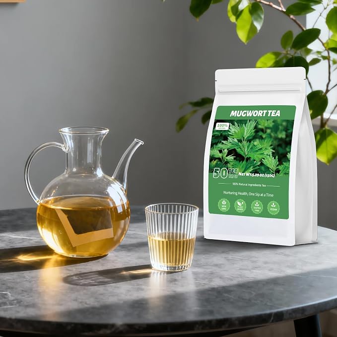Mugwort Tea Bags, 50 Count, Dried Mugwort Leaves, Caffeine-Free Herbal Tea | Dried mugwort leaves, pyramid sachets, sugar & caffeine free, nightly relaxation, easy brewing