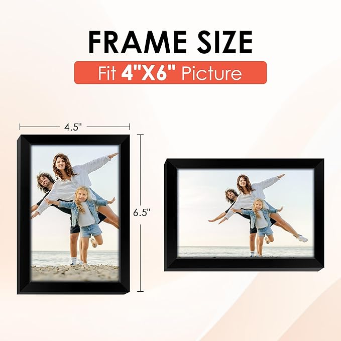 4x6 Picture Frame Set of 6, Black Photo Frames Bulk with HD Plexiglass for Wall Hanging or Tabletop Display, Multi Picture Frames Collage for Wall Decor