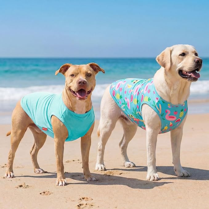 KYEESE 2Pack Dog Shirt, Lightweight Sun Protection Dog T Shirts for Large Dogs Boy Girl, Breathable Mesh Tank Top Sleeveless Pet Reflective Vest, Soft Summer Dogs Clothes, Flamingo+Blue, 3XL