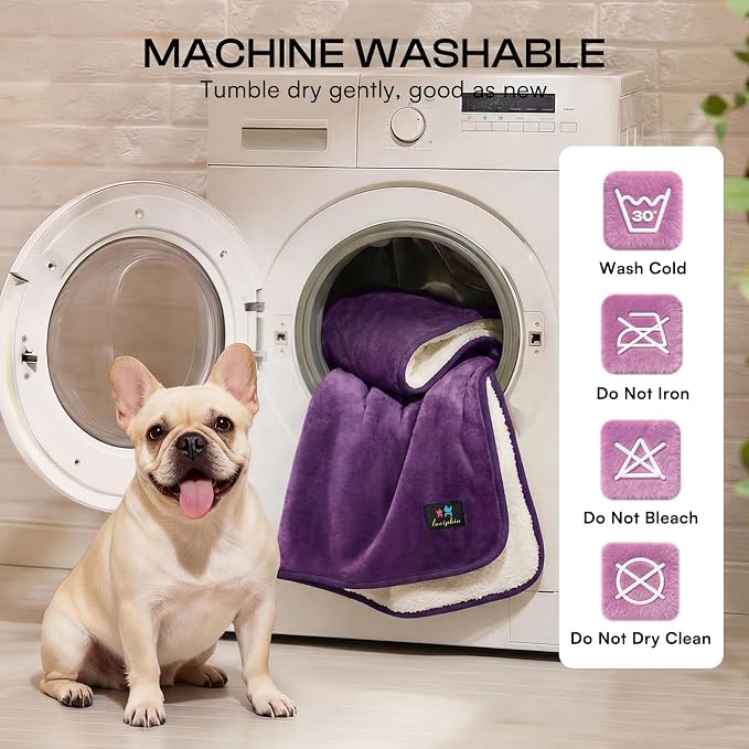 Luciphia Waterproof Pet Blanket, Washable Reversible Sherpa Fleece Throw | Liquid-proof furniture protector for bed and couch, soft reversible sherpa fleece for dogs, cats purple, L