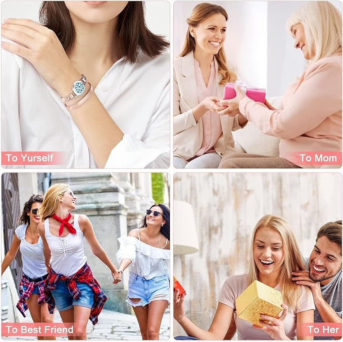 SOMORA Unique Gifts for Women - Valentine's Day Birthday Gifts for Women, Mom, Best Friend, Sister, Wife, Mothers Day Mom Gift, Aromatherapy Essential Oil Diffuser Bracelet Gift Set, Silver