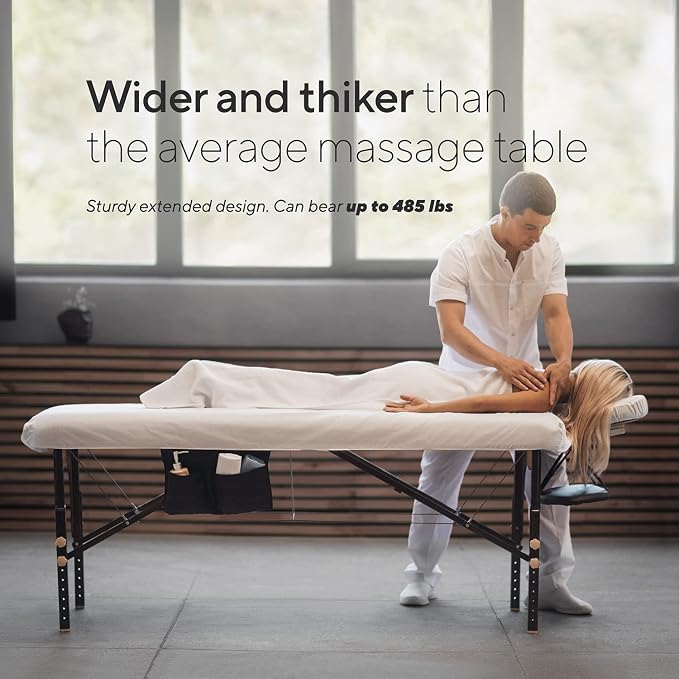 Premium Memory Foam Massage Table - Rolling Travel Case, Washable Sheets, Thicker & Wider