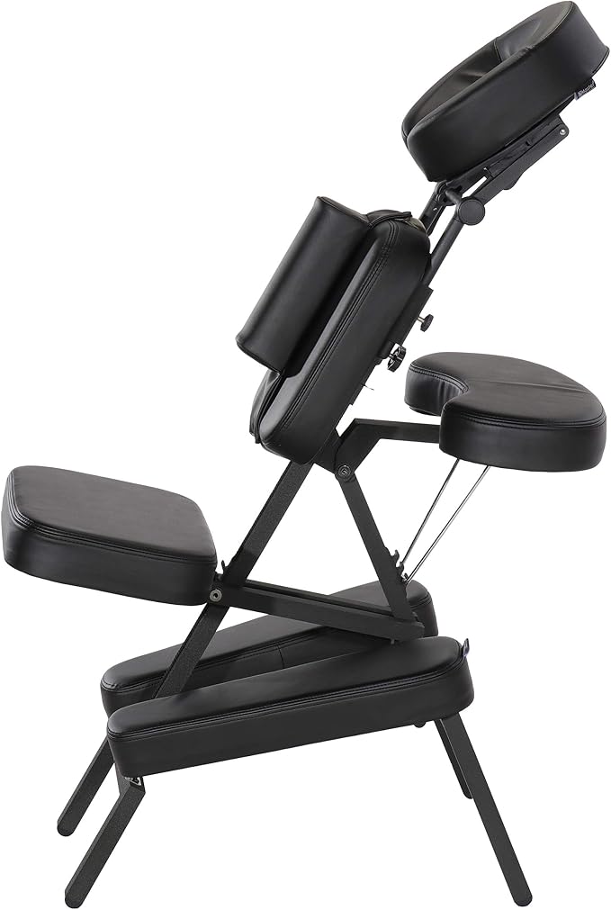 Master Massage Apollo Extra Large Size Portable Massage Chair-Lightweight Aluminum Tattoo Foldable-Sitting Posture Folding Massage Chair-with Larger Cushions and Wheels Bag-in Black
