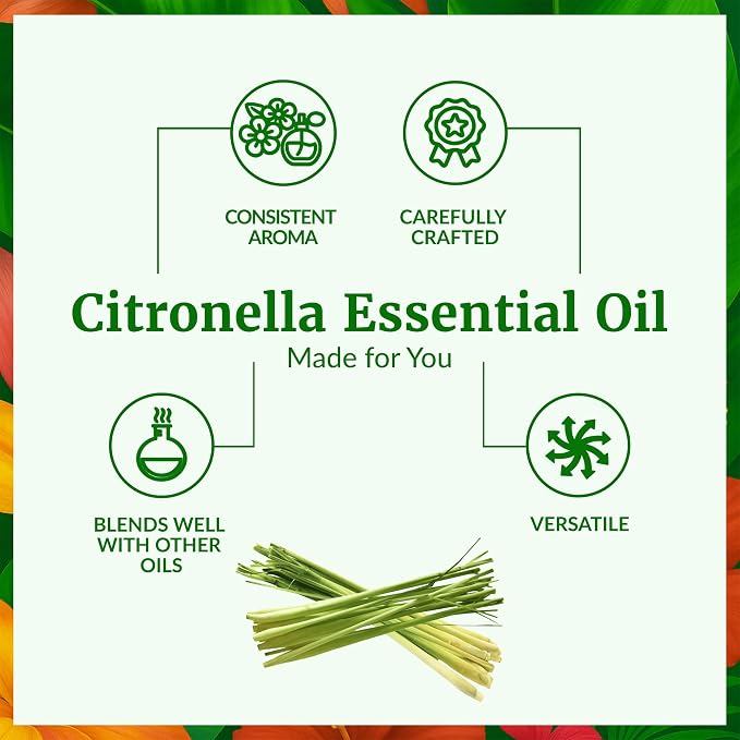 SVA Citronella Essential Oil 4 Fl Oz – for Diffuser, Skin & Hair Care – Ideal for Massage & DIY Blends – with Dropper
