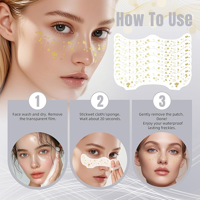 Glitter Freckles - 6PCS Glitter Freckles Face Tattoo, Metallic Silver Makeup Patches, Glow Up Face Glitter for Kids, Sweatproof Face Glitter, Cute Fake Freckles, Waterproof Face Jewels for Women