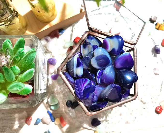 QINJIEJIE 20PCS Purple Agate Heart Stones Crystals Bulk Love Shaped Worry Stone Heart Rock Pocket Polished Palm Gems Crystal Reiki Balancing Wholesale Carved Stone Decor Gift