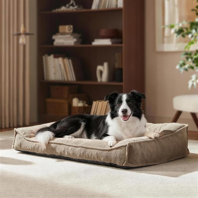 FURTIME Orthopedic Dog Bed Medium Size Dog, Extra Washable Dog Couch 35" | Supportive Thick Pet Sofa, Ergonomic Slant Dog Beds with Removable Cover, Ultra Soft Surface & Non-Slip Bottom, Brown