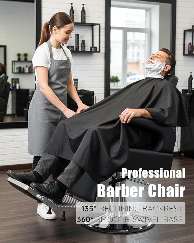 Salon Barber Chair for Hair Stylist, Reclining Beauty Chair with Heavy Duty Hydraulic Pump, 360° Swivel Hair Styling Chair for Barbershop Beauty Spa Salon Home (Black & Silver)