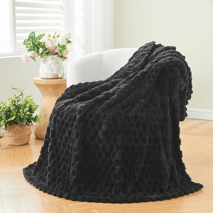 NEWCOSPLAY Fleece Clouds Cozy Twin Blanket for Couch, Black, 60"x80" | Premium Silky Flannel Blanket, Soft Lightweight Fluffy Throw Blanket for Bed Sofa Decor, Gift for All Season Use