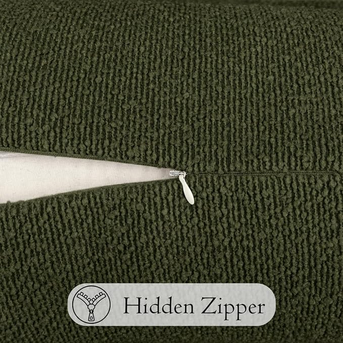 JoraLion 22x22 inch Boucle Throw Pillow Covers, Army Green Woven Texture Neutral Pillow Cover Breathable Cushion Case for Couch Sofa Bed Living Room Home Decor, Pack of 2, No Insert