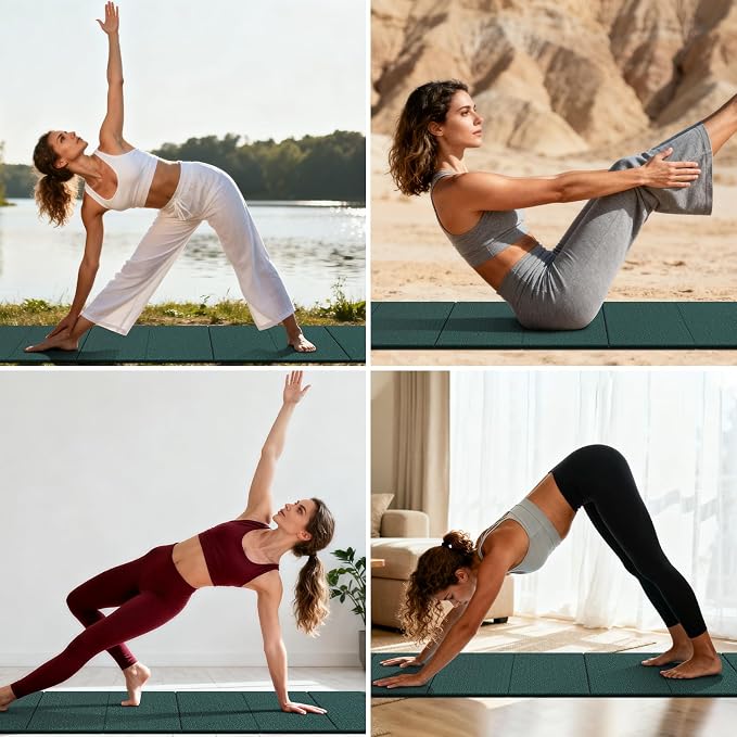 Foldable TPE Yoga Mat Thick 10mm,75" x40"Extra Large Exercise Mats | Stretch Mat Non-slip Fitness Folding Mat Easy to Carry,Wide Gym Mats for Women Men Suitable for Home Workout Travel Pilates