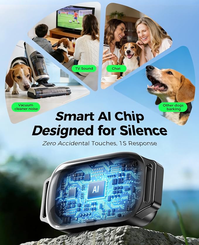 ROJECO 2-in-1 Dog Shock Collar & Dog Bark Collar,Smart Anti-Barking | 3300FT Remote/IPX7 Waterproof/Beep,Vibration,Shock Modes/LED Light/TypeC Rechargeable/for Small Medium Large Dogs/Green