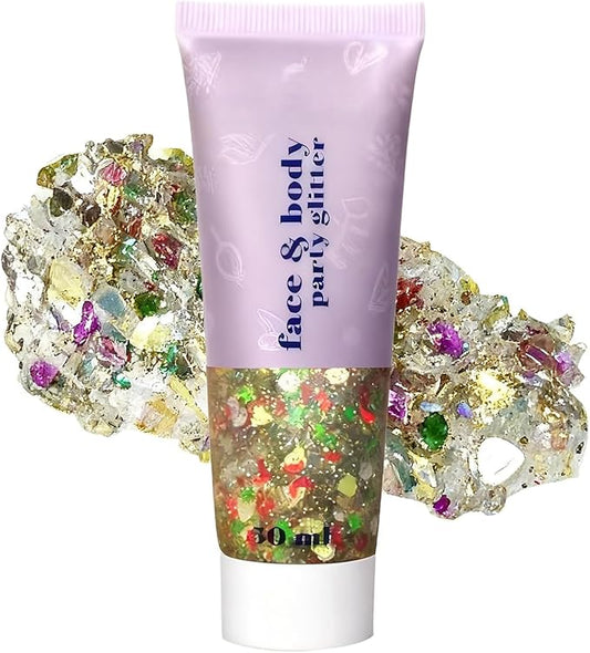 Red Green and White Body Glitter Gel, Christmas Face Hair Glitter for Kids & Women,Shimmer Holographic Colorful Sequins Chunky Glitter Gel Makeup,Accessories for Festival Rave (Christmas Themed)