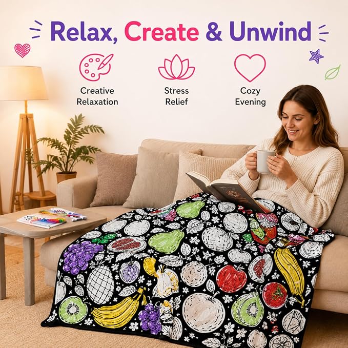 VEELU DIY Coloring Blankets with 24 Colors Markers for Adults | Custom Color In Your Own Blankets With 24 Colors Markers, Snuggle Color Sketch Washable Blankets Kit Home Decor